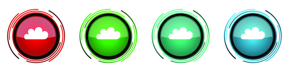 Cloud round glossy vector icons, set of buttons for webdesign, internet and mobile phone applications in four colors options isolated on white background