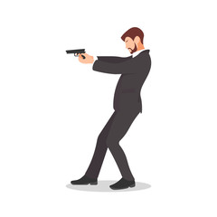 Detective holding and aiming a 9mm handgun pistol. Cop making arrest. Undercover cop. Private investigator. Man shooting. Mafia concept - Simple flat vector character illustration.