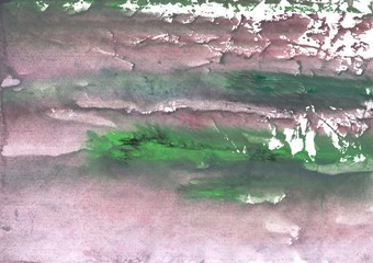 Green pink cloud. Abstract painting background. Watercolor texture