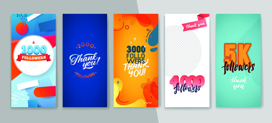 Trendy editable template for social networks stories, vector illustration. Thank You Followers. Design backgrounds for social media.