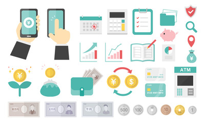 ビジネス、お金、投資などのアイコンセット