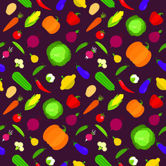 Vector vegetables seamless pattern in cartoon style. Collection farm product for restaurant menu, market label.