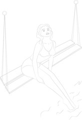 Contour sketch of young woman on a swing.