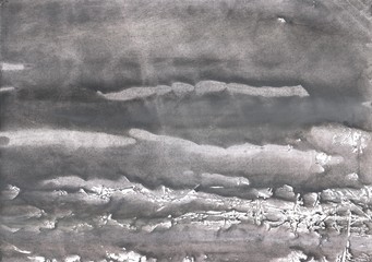 Dark gray cloud. Abstract watercolor background. Painting texture