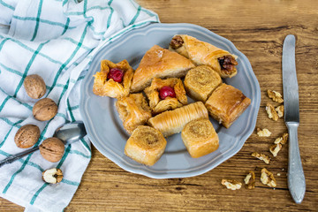 Traditional Turkish Dessert Baklava with Walnuts 