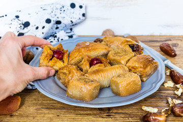 Traditional Turkish Dessert Baklava with Walnuts 