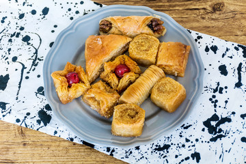 Traditional Turkish Dessert Baklava with Walnuts 