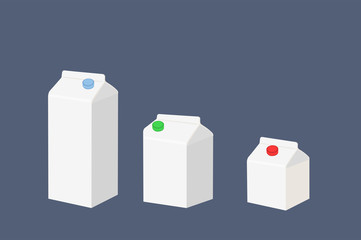 Vector Isolated Illustration of Three Different Size of Milk Carton, Box or Brick 