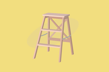 Vector Isolated Illustration of a Wooden Stool and Ladder with 3 Rungs