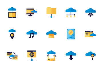 bundle of cloud computing flat style icons