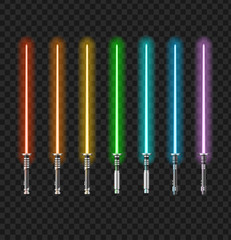 Realistic Detailed 3d Color Light Sword Set. Vector