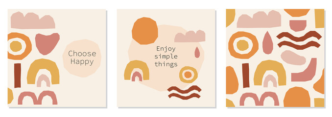 Every day motivation as set of creative trendy abstract backgrounds with collage of minimal organic shapes