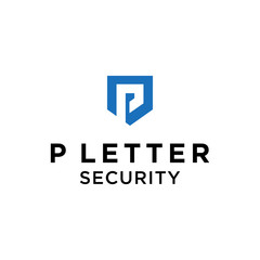 Initial P Logo Design with shield icon For Security Vector Illustration