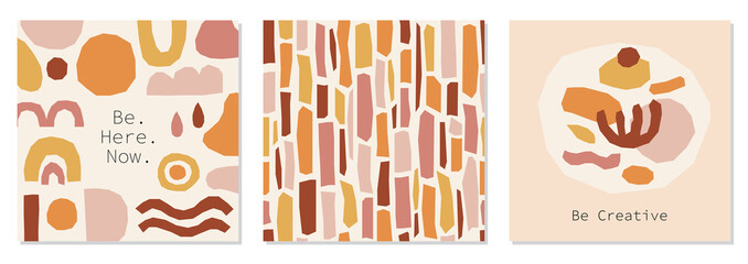 Every day motivation as set of creative trendy abstract backgrounds with collage of minimal organic shapes
