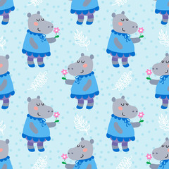 Cute cartoon hippopotamus