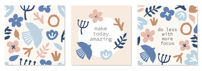 Every day motivation as creative set of trendy abstract collage background with minimal organic shapes