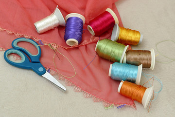 needle lace, turkish handcraft needle lace making, colored yarn balls,