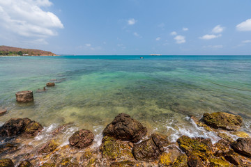 beautiful blue sky tropical paradise coast beach ocean summer sea view at PP Island, Krabi, Phuket, Thailand.