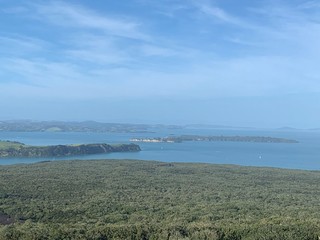 View of land with oceanic inlets from the top of a small mountain