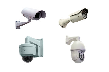 four modern video cameras to track the situation at the object on a white background