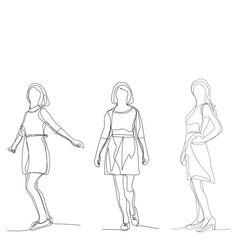vector, isolated, continuous line drawing of a girl standing