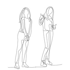  isolated, continuous line drawing of a girl standing