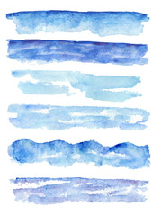  Watercolor sea set on white background.