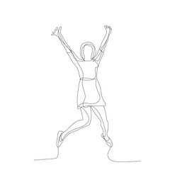 vector, isolated, continuous line drawing girl, woman jumping