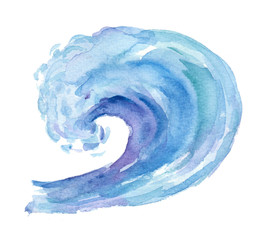 Watercolor big wave on white background.