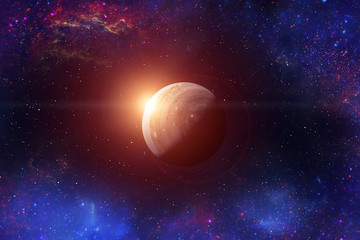 Planet among stars in universe.