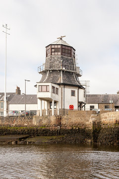 ABERDEEN, SCOTLAND - 2016 MARCH 17. OLD ROUNDHOUSE IN FOOTDEE ON THE NORTH PIER ABERDEEN HARBOUR.