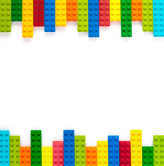 Frame of colored cubes on a white background