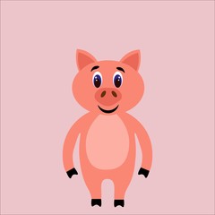 Obraz na płótnie Canvas Cute pig in a flat style isolated on pink background. Stock vector illustration for decoration and design, children's books and coloring, stickers, fabrics, packaging, postcards, textiles and more.