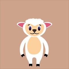 Cute sheep in flat style isolated on background. Stock vector illustration for decoration and design, children's books and coloring, stickers, fabrics, packaging, postcards and more.