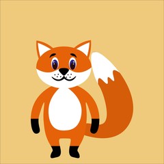 Cute fox in flat style isolated on background. Stock vector illustration for decoration and design, children's books and coloring, stickers, fabrics, packaging, postcards and more.