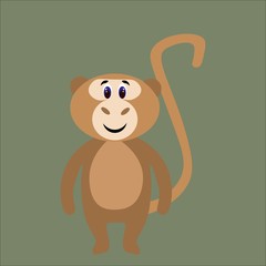Happy monkey in a flat style isolated on background. Stock vector illustration for decoration and design, children's books and coloring books, cards, fabrics, packaging, stickers and more.