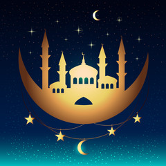 Stylized mosque night. Composition for the holiday of Ramadan.