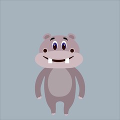 Happy hippo isolated in a flat style. Stock vector illustration for decoration and design, children's books and coloring books, stickers, postcards, fabrics, textiles, posters, banners  and more