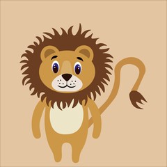 Beautiful lion isolated on background. Flat style. Stock vector illustration for decor and design, children's books, coloring books, cards, posters, banners, fabrics, stickers, textiles and more.