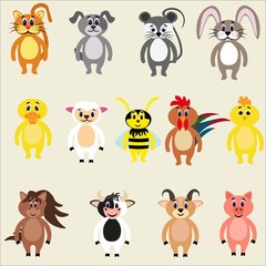Obraz premium Set of cute pets in flat style isolated on background. Stock vector illustration for decoration and design, children's books and coloring, stickers, fabrics, packaging, postcards, posters and more.