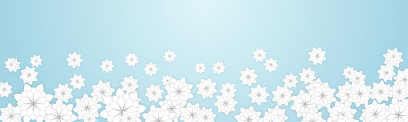 Spring Floral Banner Background Design with White Flat Style Elegant Flowers