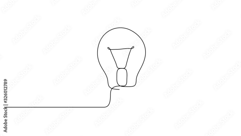 Wall mural self drawing simple animation of single continuous one line drawing of light bulb. drawing by hand, 