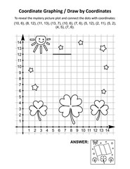 Coordinate graphing, or draw by coordinates, math worksheet with St Patrick's Day mystery picture of Ireland's flag. Answer included.