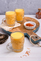 Yellow smoothie in glass