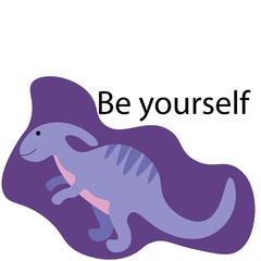 Cute dinosaur with purple abstraction and the inscription 