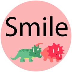 Two cute dinosaurs in a pink circle with the inscription 