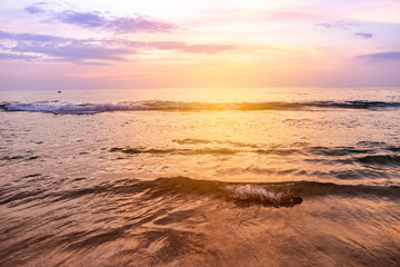 Sunset at the beach view, tropical nature concept background, evening outdoor day light