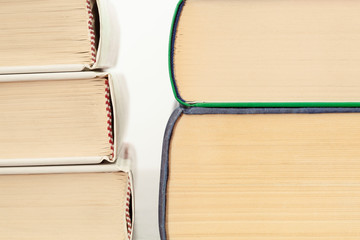 close up on piled books with copy space for your text