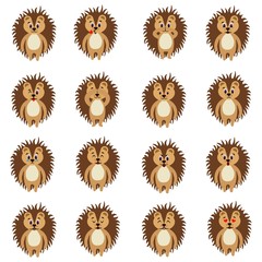 Set of emotions hedgehog in flat style isolated on white background. Stock vector illustration for decoration and design, children's books, stickers, fabrics, postcards, posters, banners and more.