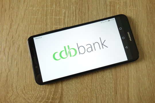 KONSKIE, POLAND - February 15, 2019: Cyprus Development Bank (CDB) logo displayed on smartphone
